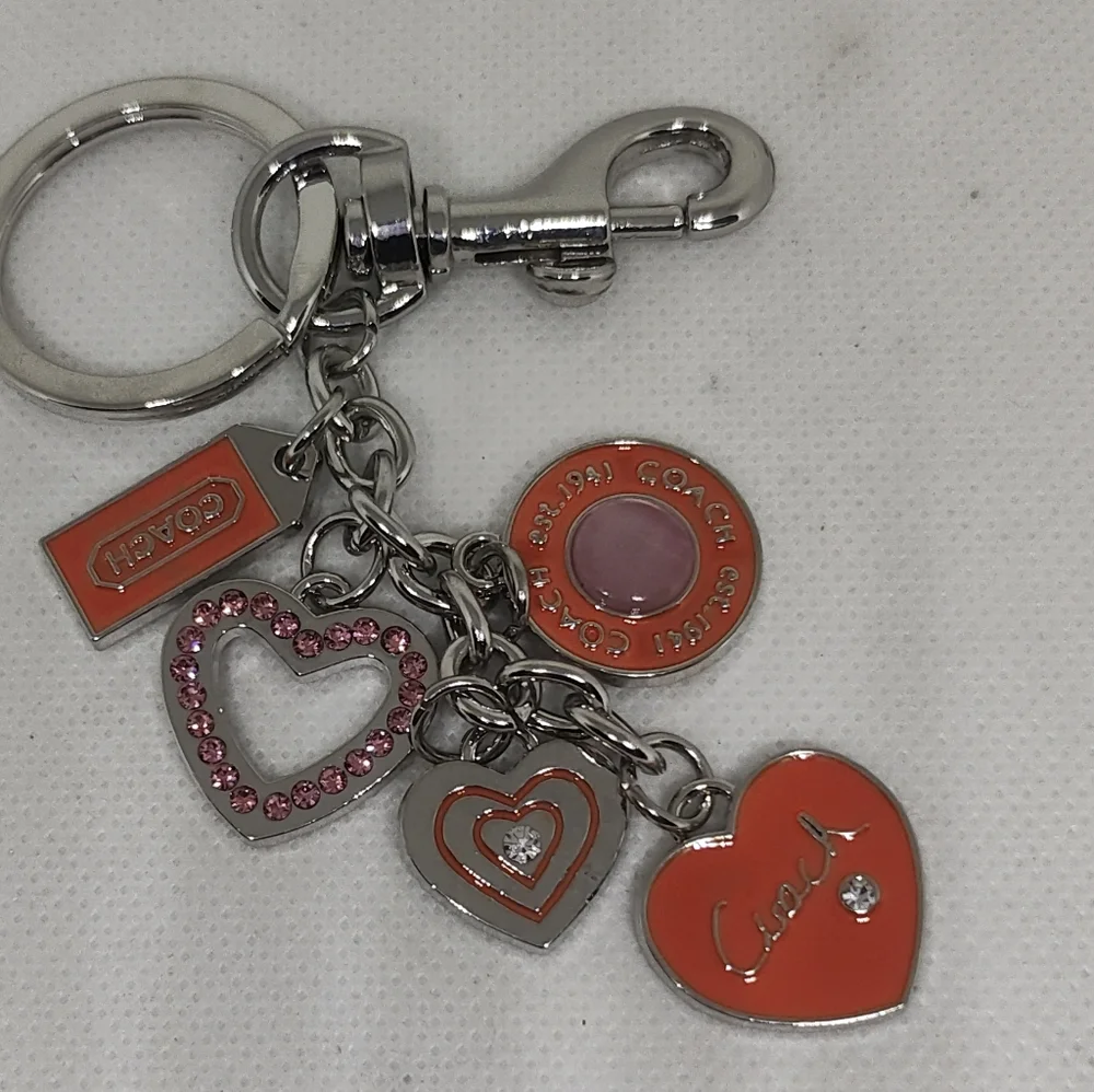 Coral and Silver Heart Keychain/Bag Charm